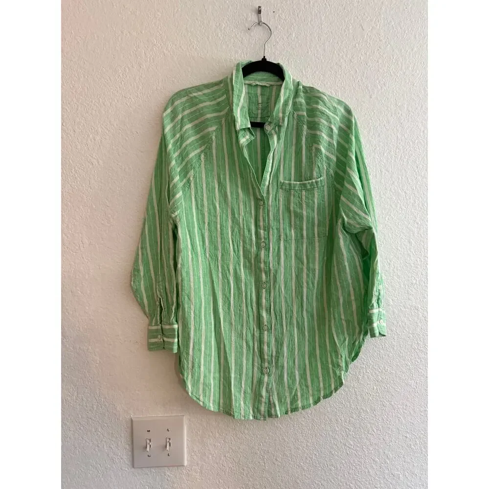 Aerie Oversized Green Stripe Button Down Shirt Size XS